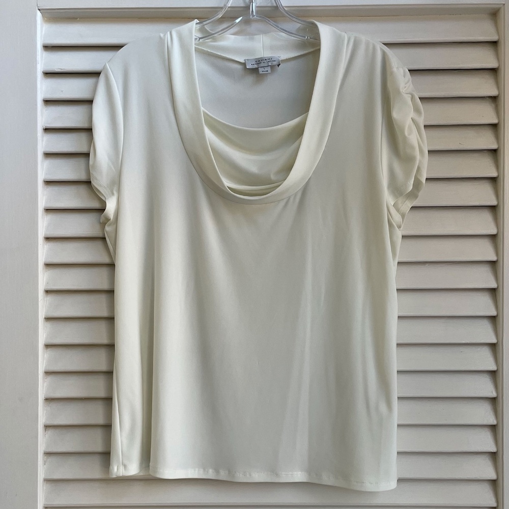 Tahari Off-White, Scoop Neck Short Sleeve Blouse, Size L